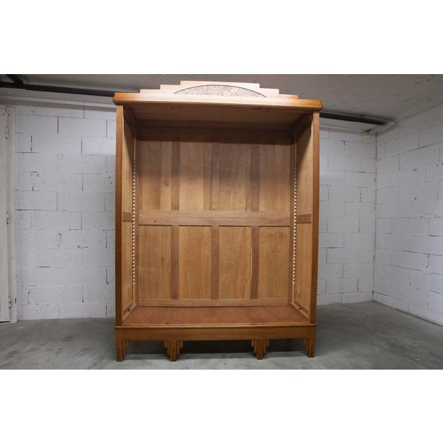 Art Deco Carved Oak Wardrobe, 1934 For Sale - Image 13 of 18