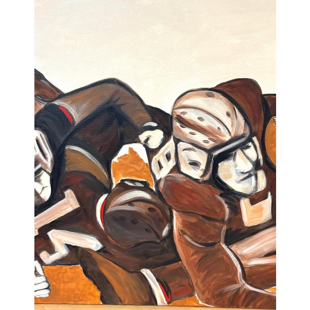 Modern “The Pile-Up: 1930s Football”Mid-Century Oil on Canvas by T. Byrne, 30" x 48" For Sale - Image 3 of 18