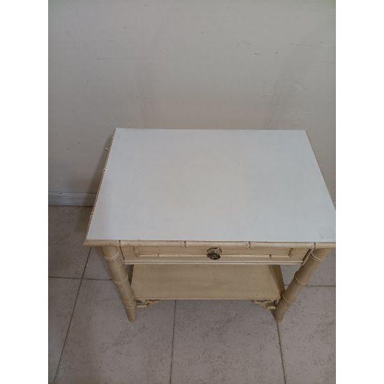 Hollywood Regency 1970s Hollywood Regency Style Allegro One Drawer Cream Wood Nightstand Faux Bamboo For Sale - Image 3 of 8