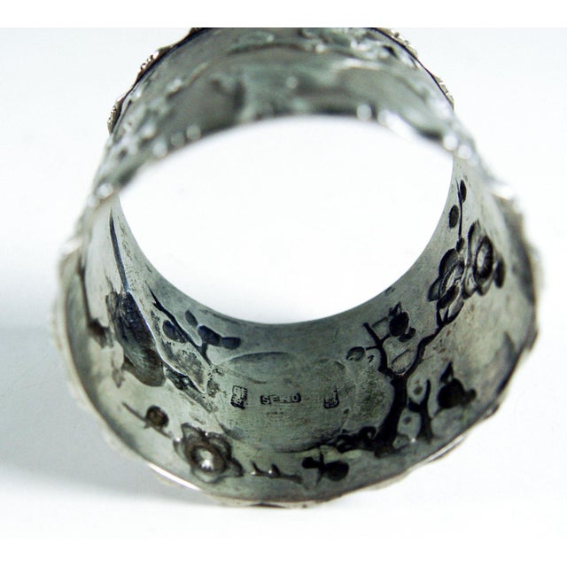 Aesthetic Movement Sterling Silver Birds Cherry Blossoms Chinese Export Napkin Ring For Sale - Image 4 of 5