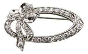Mid-Century 14k White Gold Diamond Oval Bow Pin