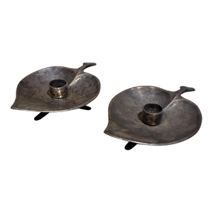 Danish Mid-Century Modern Silver Plate Leaf Candle Holders Denmark