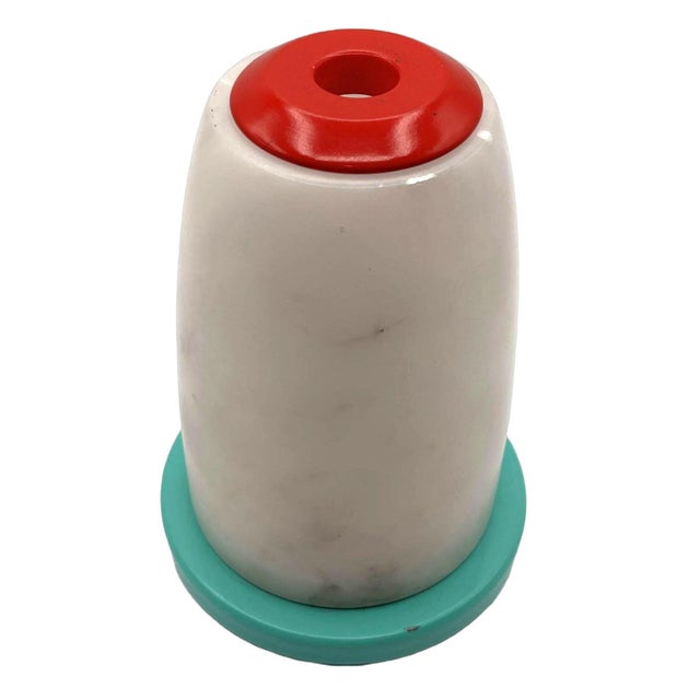 Mid-Century Modern Mid 20th Century Multicolored Alabaster Candlestick Holder W/ Red and Teal Accent For Sale - Image 3 of 8