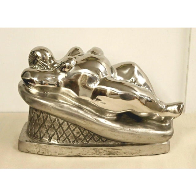 For your consideration is a magnificent, stainless steel table sculpture, of a reclining nude woman, "Little Goddess,"...