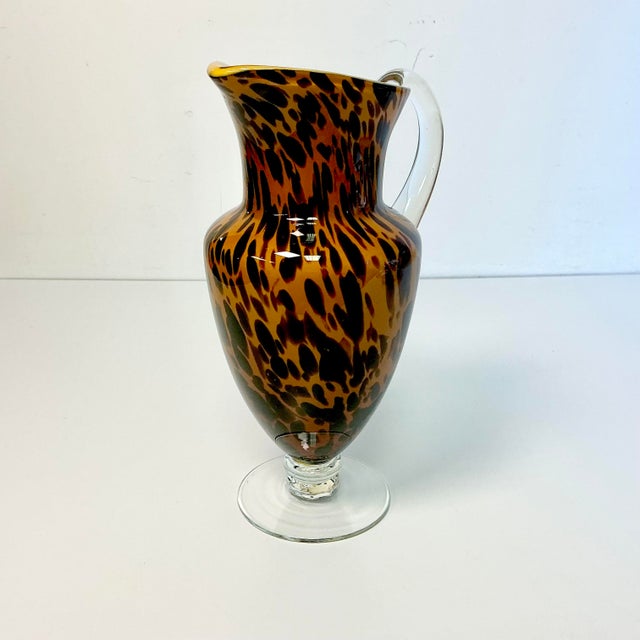 1980s Vintage Italian Boho Chic Hollywood Regency Tortoise Venetian Glass Pitcher. For Sale - Image 15 of 18