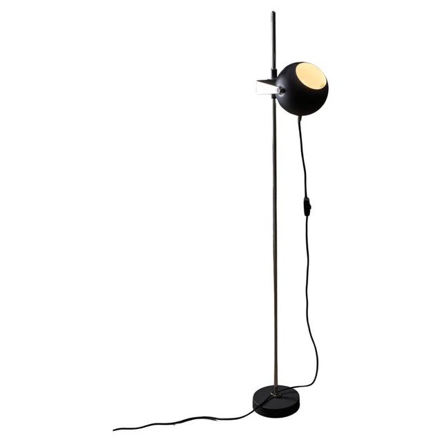 Minimalist Black Sphere Adjustable Floor Lamp with Chrome Stem, 1960s For Sale - Image 10 of 10