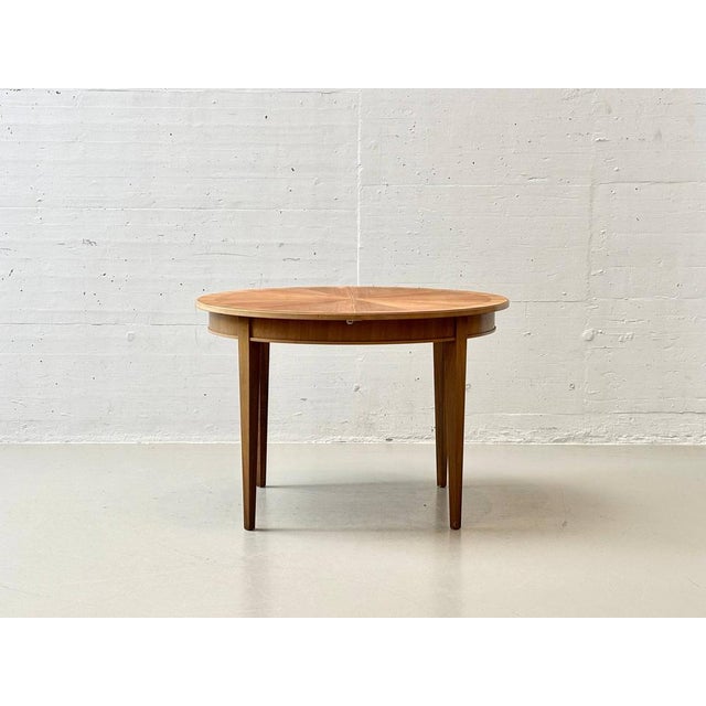 Mid-Century Modern Round Extendable Cherrywood Table with Star Veneer, 1950s For Sale - Image 3 of 16