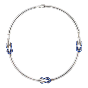60s Vintage Gucci Hercules Knot Necklace Silver Blue Enamel Collar 18"
