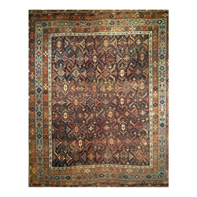 19th Century Afshar Tribal Rug, Handwoven Wool, All-Over Geometric Pattern, Navy & Blue, 5x6 For Sale
