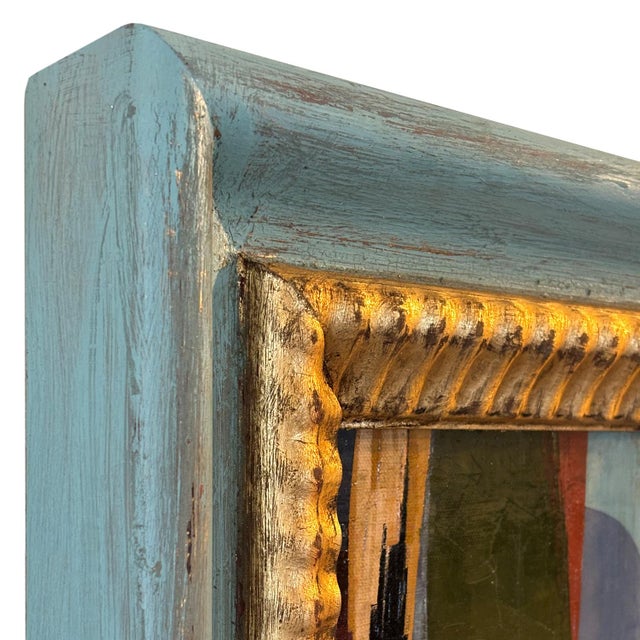 Contemporary Abstract Oil Painting in Vintage Blue Frame For Sale In New York - Image 6 of 6