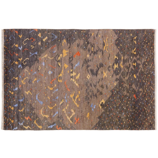 Moroccan Rustic Gray/Rust Wool & Silk Rug - 5'8'' X 8'1'' For Sale - Image 9 of 10