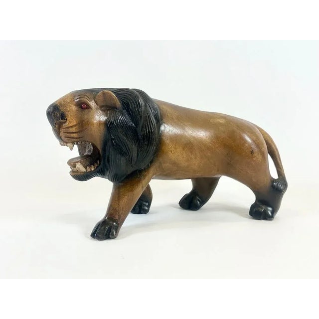 Vintage Wooden Carved Lion Figure, 1930s For Sale - Image 12 of 12