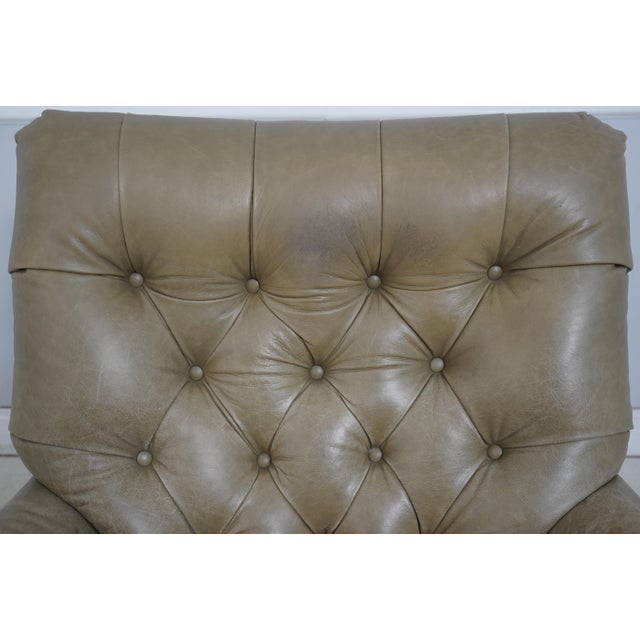 Green Tufted Leather Lounge Chair W. Ottoman For Sale - Image 12 of 18