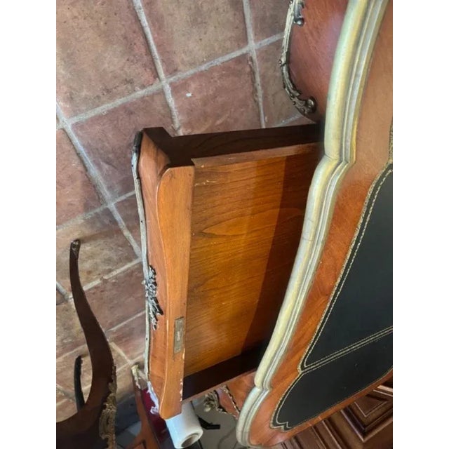 Wood Antique Mahogany Green Leather Top French Writing Desk For Sale - Image 7 of 9
