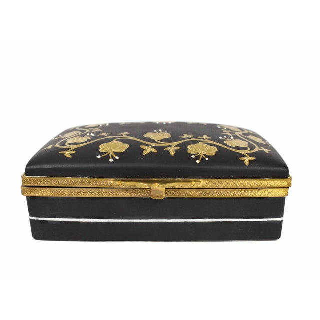 Victorian Mid 20th Century Hand Painted Gold and Black Limoges France Hinged Porcelain Box Signed For Sale - Image 3 of 10