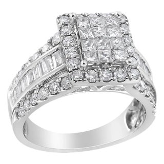 14K White Gold 2.00 Cttw Composite Head with Halo and Side Stones Diamond Ring (H-I Color, SI1-SI2 Clarity) - Ring Size 7 For Sale