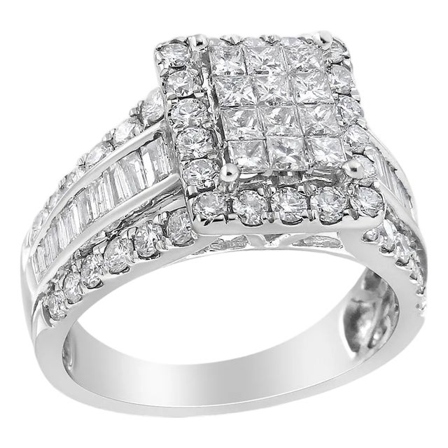 14K White Gold 2.00 Cttw Composite Head with Halo and Side Stones Diamond Ring (H-I Color, SI1-SI2 Clarity) - Ring Size 7 For Sale