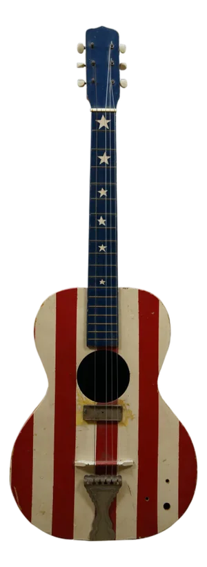 Vintage Folk Art Painted American Flag 3/4 Acoustic Guitar Usa