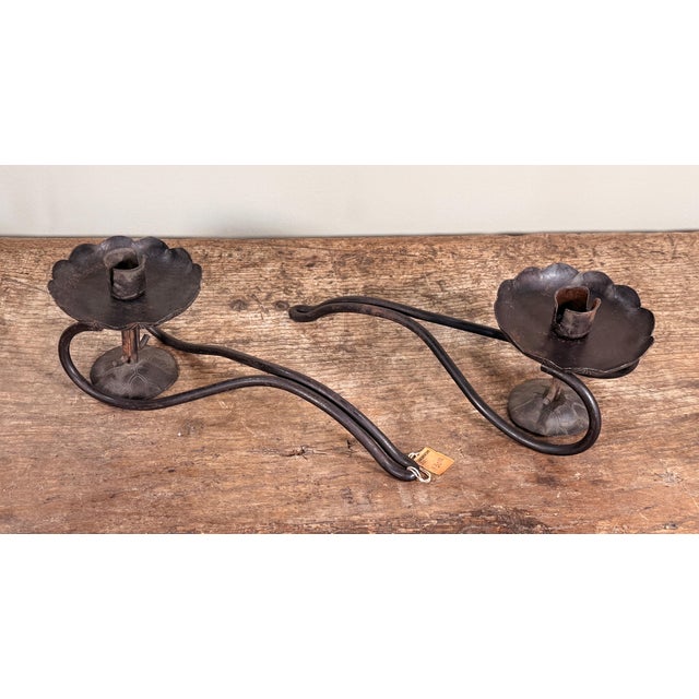 Metal Vintage 1950s Japanese Hand Forged Iron Taper Candle Holders for Wall or Table - A Pair For Sale - Image 7 of 9