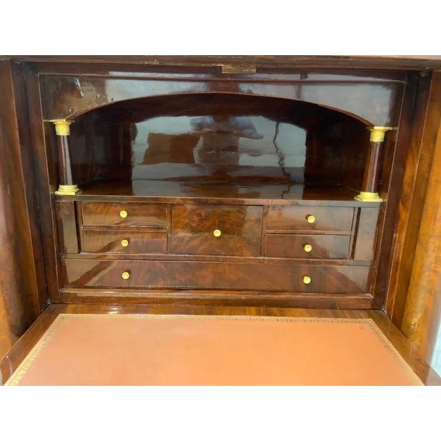 Antique French Empire Mahogany Gilt-Bronze Mounted Marble-Top Abattant Secretary Desk For Sale In Chicago - Image 6 of 9