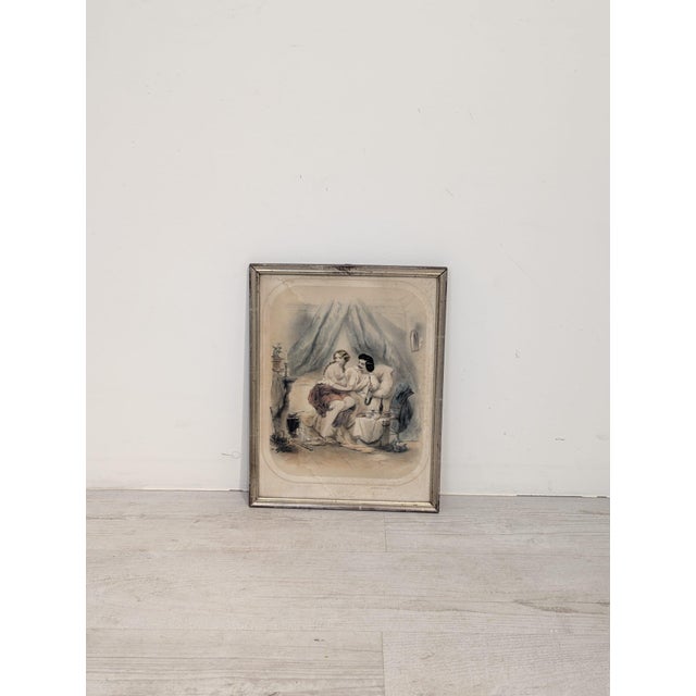 Old lithograph "L’Étudiante" – romantic scene, decorative frame, vintage This original, old print in the French style...