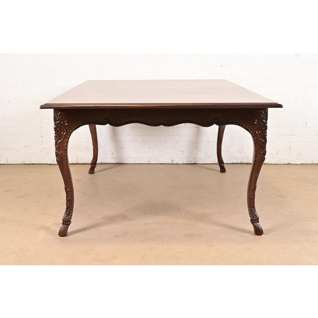 Baker Furniture Italian Provincial Louis XV Carved Cherry and Inlaid Burl Wood Extension Dining Table For Sale - Image 14 of 16