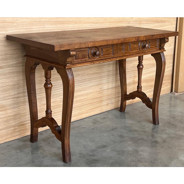 Baroque Early 19th Century Walnut Wood Catalan Spanish Console, Desk or Vanity Table For Sale - Image 3 of 18