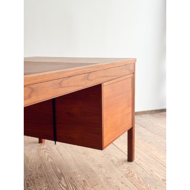 Mid-Century Modern Teak Executive Desk with Leather Inlay, 1970s For Sale - Image 15 of 18