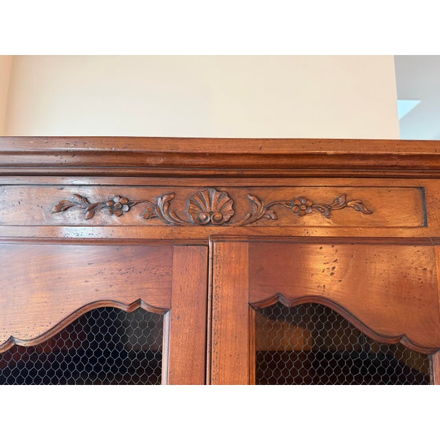 Vintage French Provincial Walnut Vitrine Cabinet With Black Chicken Wire For Sale - Image 4 of 8