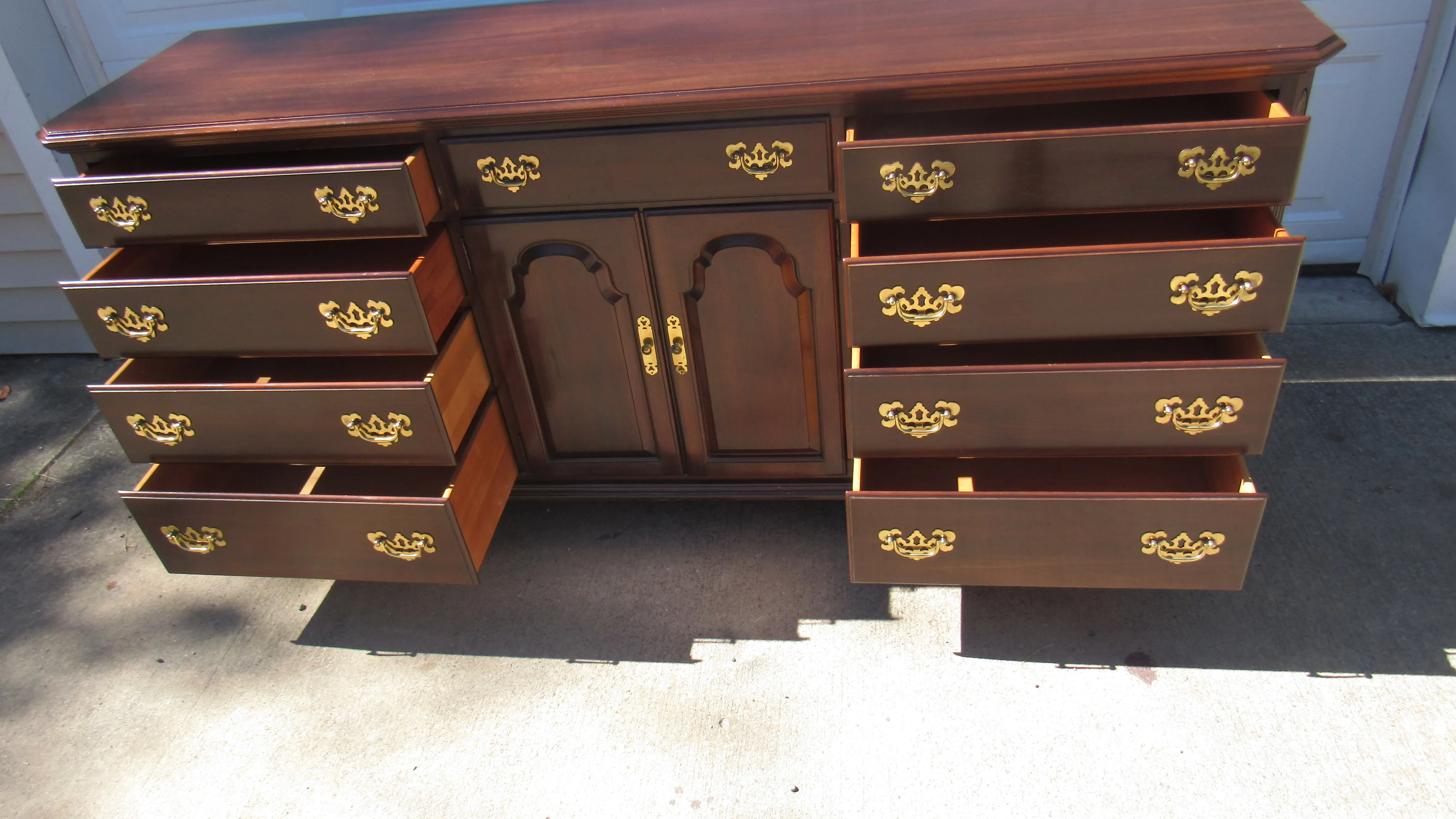 1980s Ethan Allen Dresser Chest Long Cherry Georgian Court | Chairish