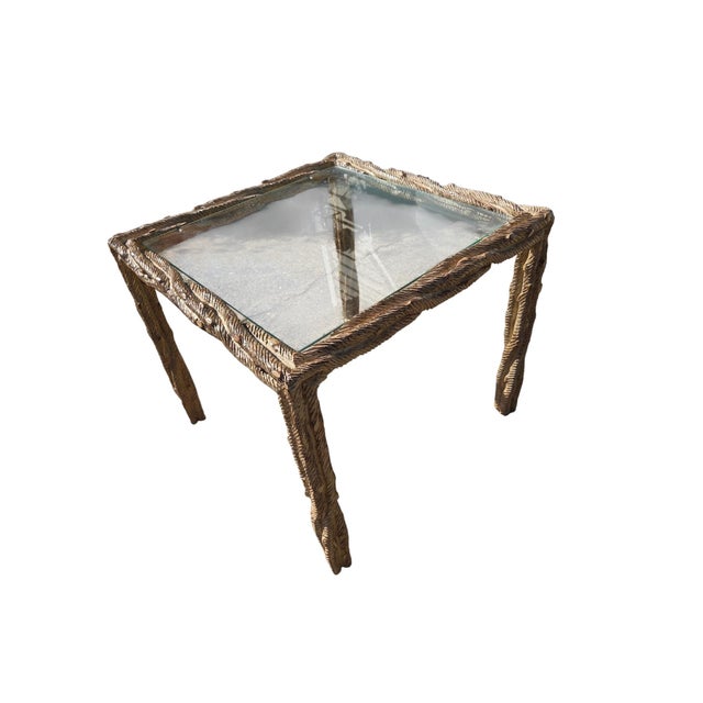 1970s Vintage Carved Faux Bois Mid Century Side Table Hollywood Regency Carved Wood For Sale - Image 5 of 18