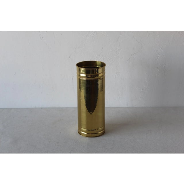 1980s Vintage American Hammered Brass Cylindrical Planter Mid Century For Sale - Image 5 of 7
