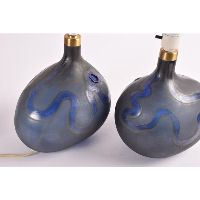 Danish Modern Blue Glass Table Lamps by Michael Bang for Holmegaard, 1970s, Set of 2 For Sale - Image 12 of 16