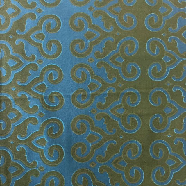 Contemporary Muriel Brandolini Printed Cotton Fabric in Rich Peacock Blue and Jade Green- 2 1/3 Yards For Sale - Image 3 of 5