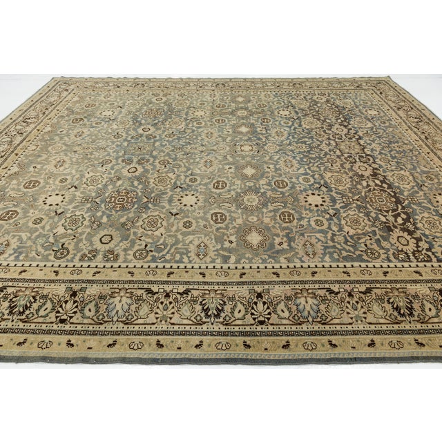 11x13 Antique Handmade Malayer Style Wool Rug in Soft Neutral & Blue Palette For Sale In New York - Image 6 of 8