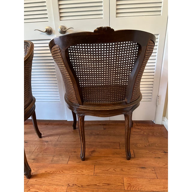 Vintage French Louis XV Style Carved Wood With Cane Arm Chairs a-Pair For Sale - Image 15 of 16