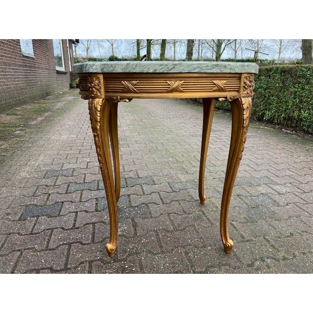 1860s French Louis XVI Gold Beech Marble Side Table For Sale - Image 12 of 13
