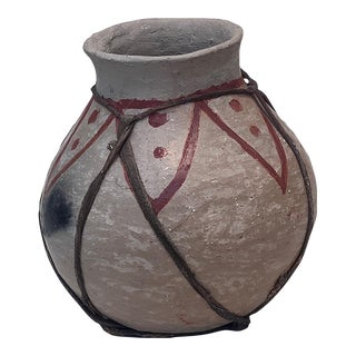 Vintage Tarahumara Terracotta Painted Pottery With Rawhide Binding For Sale