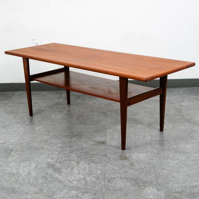 1960s Mid Century Danish Modern Coffee Table Solid Teak Denmark Surfboard Rectangular For Sale - Image 5 of 12