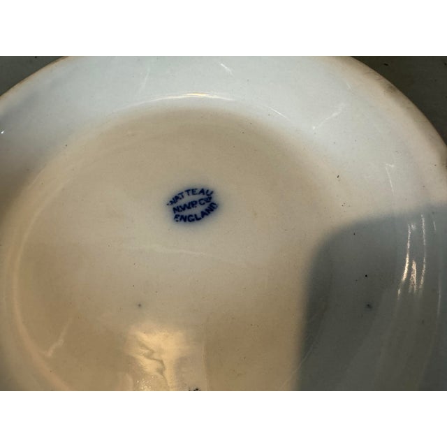 Antique English Watteau Flow Blue Porcelain Covered Serving Dish Tureen For Sale - Image 10 of 12