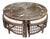 Vintage Rattan Round Glass Top Coffee Game Table With 4 Cushioned Stools For Sale