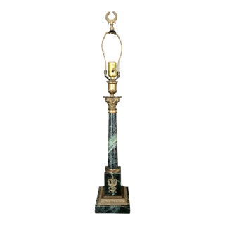 Late 20th Century Corinthian Column Marble and Bronze Lamp For Sale