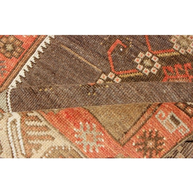 Colorful Vintage Turkish Runner With Diamond Medallions in Lt. Camel and Gray For Sale - Image 11 of 13