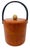 1970s Vintage Georges Briard Ice Bucket | Burnt Orange Cinnamon Faux Leather Vinyl Signed MCM Bar Decor | Wooden Knob Lid For Sale - Image 5 of 14
