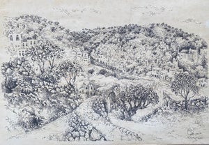 Baruch Nachshon, Hebron, 1969 Israeli Judaica Mixed Media Lithograph, 1969
