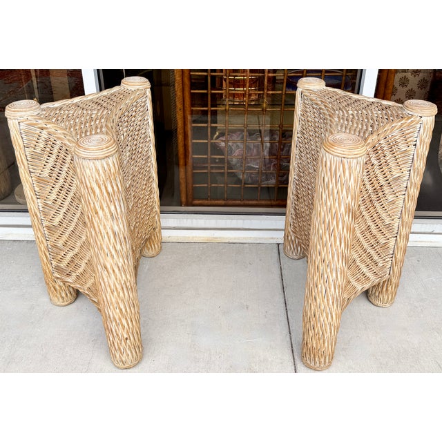 Pair White Washed Rattan Triangular Bases From 80's For Sale In Miami - Image 6 of 8