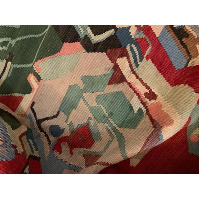 Red Vintage Mid-Century Bessarabian Kilim Red Floral Flat Weave Rug Room Size For Sale - Image 8 of 12