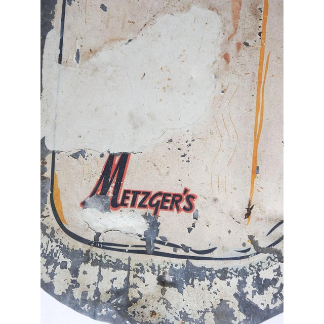 American Vintage Distressed Metzger's Milk Bottle Sign For Sale - Image 3 of 5