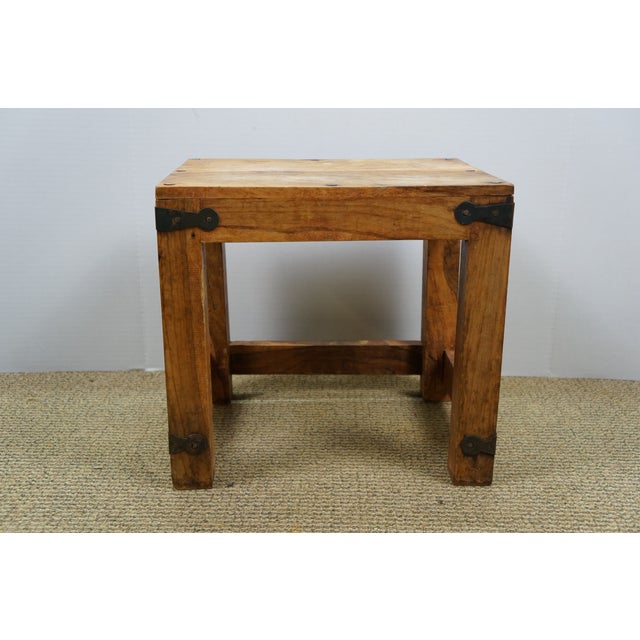 Rustic Teak Metal Banded Farmhouse Side Table Ottoman Foot Stool Step ...