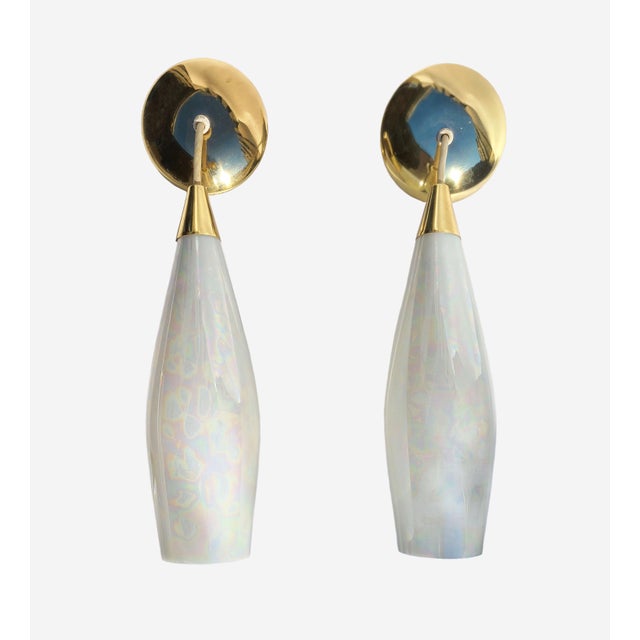 Pair of Mid 20th Century Handblown Pearlescent Large Teardrop Pendant Lights For Sale - Image 9 of 12